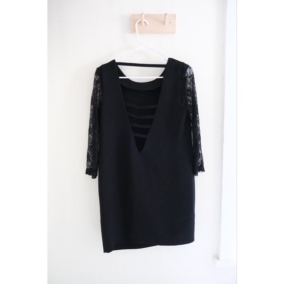 Sandro Paris Sz 2 Black Open Back Lace Long Sleeve Mini Shift Cocktail Dress - Picture 1 of 6